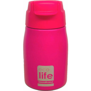 Eco Life Μεταλλικό Παγουράκι Με Καλαμάκι 400mL Pink  (33-BO-1997)
