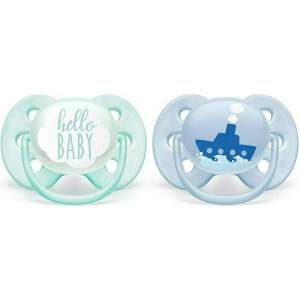 Avent Πιπίλες Ultra Soft Ηello Baby Γκρι - Γαλάζιο 0-6 μηνών  (SCF222/01)