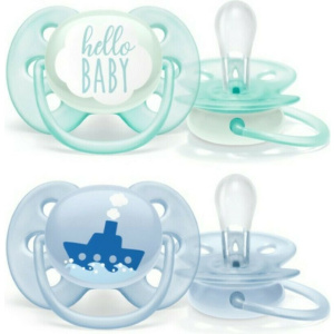 Avent Πιπίλες Ultra Soft Ηello Baby Γκρι - Γαλάζιο 0-6 μηνών  (SCF222/01)