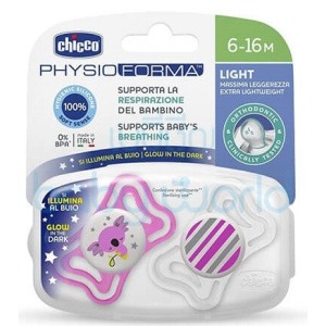Chicco Πιπίλα Physio Light Για Τη Νύχτα 6-16 Μηνών 2 Τεμάχια  (71033-41)