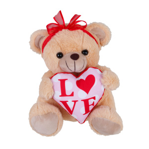 Λούτρινο Αρκουδάκι Με Καρδιά Πουά Ροζ Κόκκινη Καρδιά 25 εκ  (VL242525)