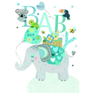 Ευχετήρια Κάρτα Γέννησης Baby Boy Ελεφαντάκι  (FLP041)
